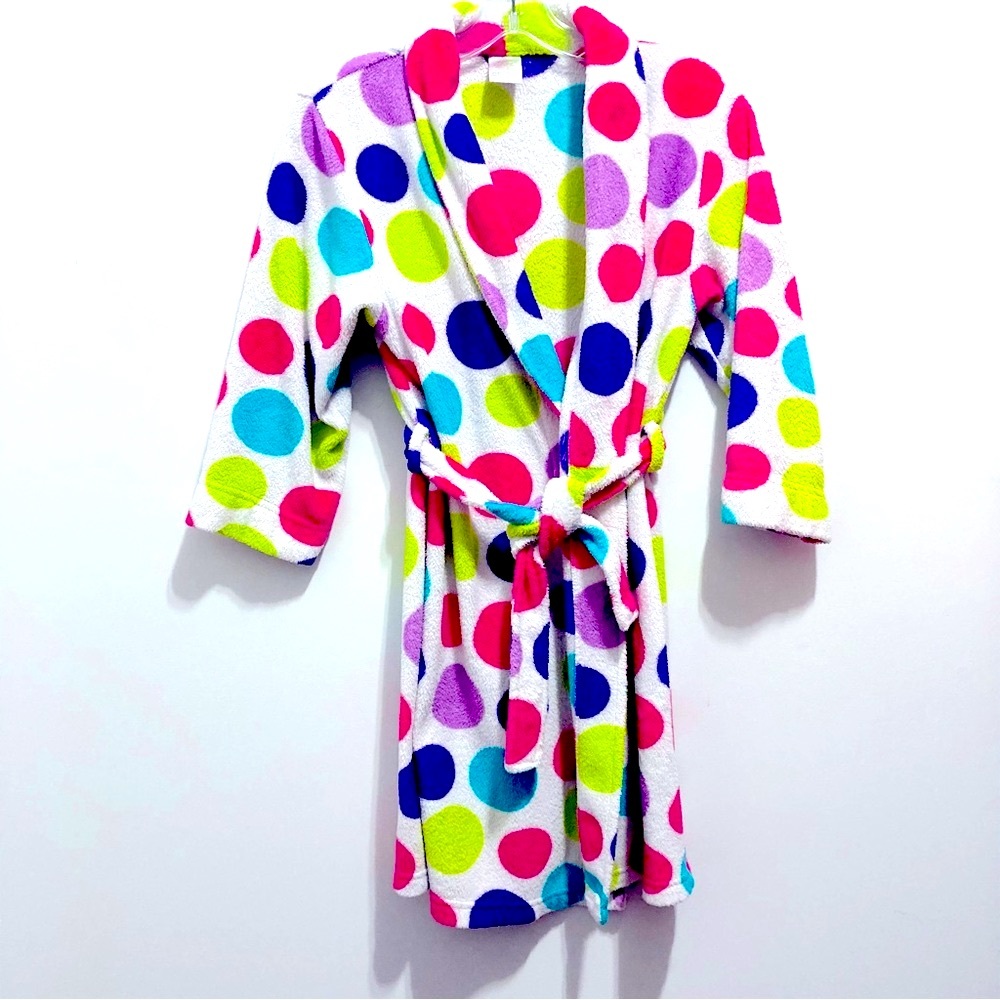 Xhilaration Pajamas Girls Multicolor Polka Dot Cozy Bath Wrap Robe